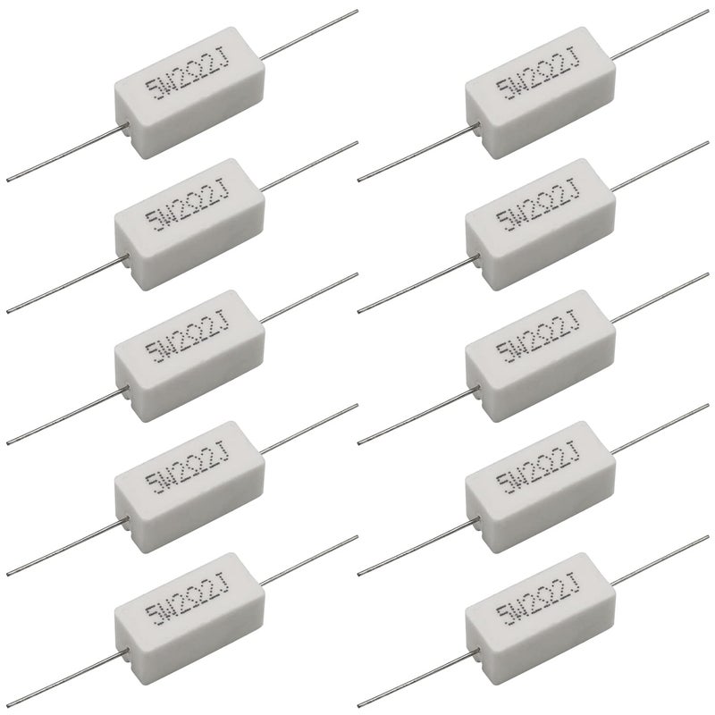 Dimlove Cement Resistor,10 PCS 5W 5% Axial Lead Wire Resistor White Wound Fixed Ceramic Cement Resistors Wirewound Cement Power Resistors Flame Heat Moisture Resistance (5W2.2ΩJ) - Image 1